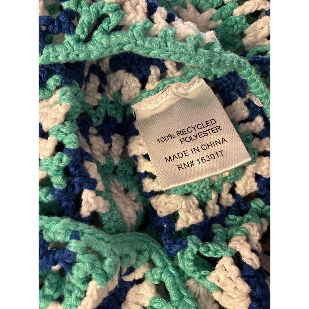 Crochet Granny Square Bell Sleeve Crop Top S Blue Green Boh - Picture 5 of 6